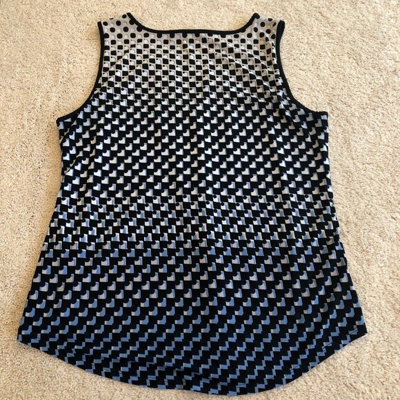 White House Black Market Key Hole Sleeveless Women's Blouse Tank Top Blue Black - Picture 6 of 11